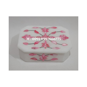 Caja de Joyería Rectangular de Mármol Blanco con Incrustaciones de Nácar, Diseño Floral Hecho a Mano, Ideal para Regalos Empresariales - Product Image 4