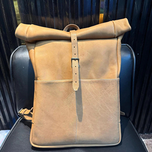 Soft Touch Genuine Leather <b>Roll</b> Top <b>Backpack</b> Comfortable Cowhide Rucksack Stylish Laptop Bag Travel Pack LRTB-0131 - Product Image 1