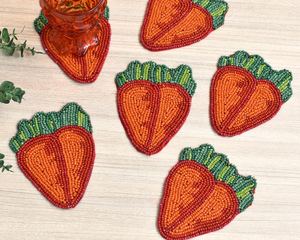 Handmade Beaded Carrot Coasters Orange Red Green Fabric Reusable <b>Bar</b> <b>Mat</b> Cute Style 6 Pack - Product Image 2