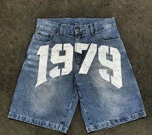 <b>Men</b> Woolen <b>Jeans</b> Shorts Front Logo Washed Distressed Casual Summer Streetwear Sporty Anti-Wrinkle Short Pants ODM Supplier - Product Image 1