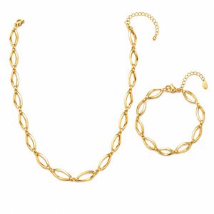 Ensemble de bijoux en acier inoxydable, collier et bracelet à maillons ovales creux, plaqué or, bijoux géométriques classiques unisexes, bijoux de mode - Product Image 4