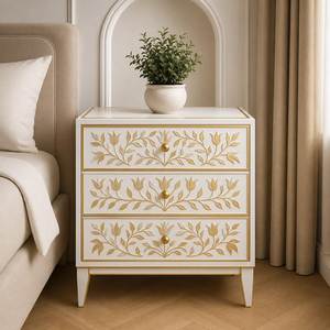 <b>Handmade</b> Flower Design Bone Inlay Dresser Kids Fabric Metal Storage Drawers Bedroom Living Room Bed Side Table <b>Clothes</b> Shoes - Product Image 1