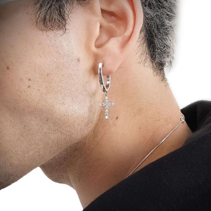 Luxury Moissanite <b>Cross</b> Hoop <b>Earrings</b> Dangle Drop 925 <b>Silver</b> Rhodium Plated Religious Fine Jewelry Brilliant Gift for Women Men - Product Image 4