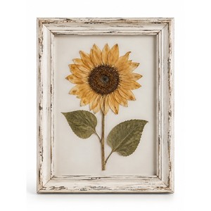 Art mural encadré botanique artisanal en tournesol pressé, en bois de mangue, vente en gros - Product Image 1