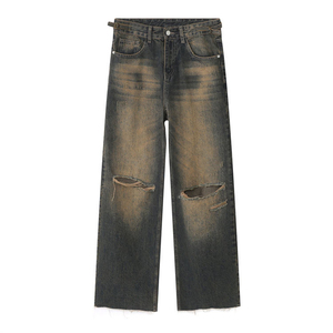 Nouveau Jean Homme Tendance Coupe Droite Style Urbain Vintage Délavé Effet Usé et Frangé - Product Image 3