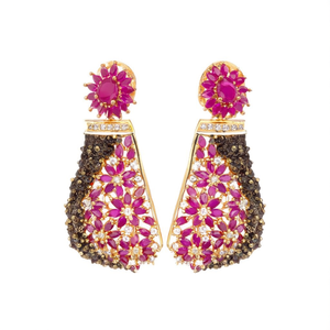 Fashion Drop Earrings Ruby and White Ad Studded Alloy with Gold Plating - Product Image 2