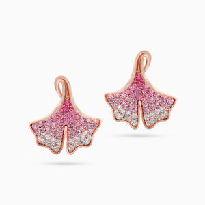 Boucles d'oreilles plaquées or rose avec diamants roses et blancs, design feuille de Ginkgo, pour femmes, bijoux de luxe pour soirée - Product Image 1