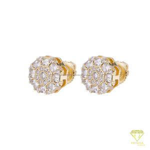 Élégantes boucles d'oreilles clous en argent sterling 925 plaqué or avec grappe de diamants de laboratoire, bijoux étincelants - Product Image 3