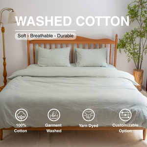 Juego de Ropa de Cama de Algodón Lavado, Teñido Liso, 4 Piezas, Suave, Transpirable, Duradero, para Uso Doméstico, para Todas las Estaciones, Estilo Simple, Opción Personalizable - Product Image 1