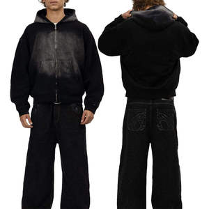 Oversized Dip Dye Hoodie Zipper & Pants <b>Trouser</b> Vintage Tracksuit Flare Stacked Loose Fit Streetwear <b>Black</b> Tie Dye Track Suits - Product Image 1