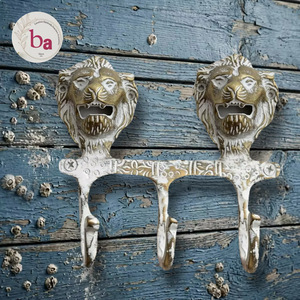 Ba Lion Head Wall Hook 3 Hooks <b>Metal</b> Antique Style Handmade Adjustable Waterproof Self-adhesive Installation for <b>Clothing</b> - Product Image 1