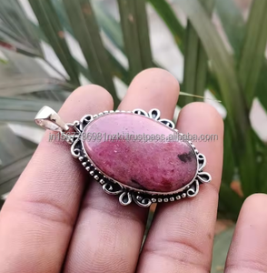 Colgante de piedras preciosas de Rodonita natural/joyería para regalo de cumpleaños/joyería para aniversario/joyería chapada en plata de ley 925 - Product Image 5