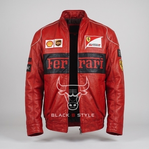 Blouson de moto en cuir rouge, style Dirndl, patchwork, zippé, brodé, pour motocross, unisexe, pour la conduite en moto, hiver et printemps - Product Image 2