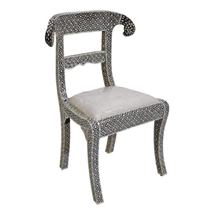 Designer Bone Inlay Wooden Chair With Artistic Pattern Finish For Stylish Bedroom And Lounge Setup - Product Image 1