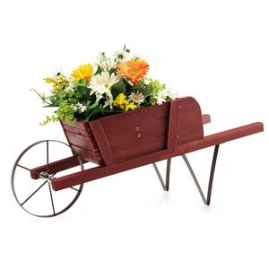 Carriola in Legno 2-in-1 con Fioriera e 9 Accessori Magnetici per Giardino e Cortile - Product Image 3