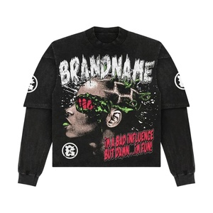 Camiseta de Manga Larga con Cuello Redondo, Diseño Gráfico de Hip Hop y Rock, Doble Capa, Personalizada con Serigrafía, de Alta Calidad - Product Image 1