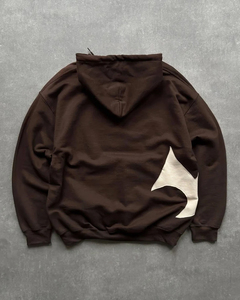 เสื้อฮู้ดโอเวอร์ไซส์ผู้ชาย สีน้ำตาลเบจ ลายพิมพ์บล็อกสี สไตล์ลำลอง สำหรับฤดูใบไม้ร่วง ผ้าถัก คอตตอน ทรงปกติ มีกระเป๋าหน้า - Product Image 4
