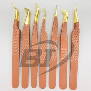Pinzas para extensiones de pestañas de acero inoxidable con revestimiento de Color personalizado de alta calidad profesional, herramienta de belleza sostenible, acero fino - Product Image 2