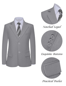 Blazers pour garçons, coupe ajustée, décontractés, formels, vestes de cérémonie, uniformes scolaires quotidiens, blazer gris à revers cranté pour enfants - Product Image 2
