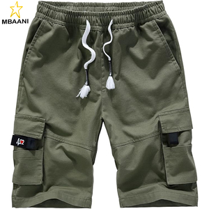 Shorts cargo pour hommes, taille élastique avec cordon de serrage, décontractés d'été, en coton, grandes tailles, coupe décontractée, shorts de travail - Product Image 1