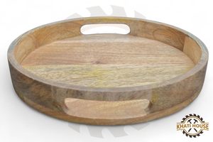 Bandeja Redonda de Madera de Acacia KHATI HOUSE con Asas de 24.5 cm, Acabado Pulido para Decoración del Hogar y Uso en la Cocina - Product Image 5