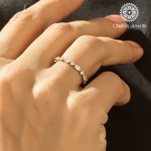 Charm Jewells IGI Certified Moissanite Eternity <b>Band</b> <b>Ring</b> Cushion Cut <b>Silver</b> Prong Setting Women's Classic Style Engagement <b>Ring</b> - Product Image 2