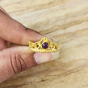 Hot Selling Chevron Crown <b>Ring</b> Amethyst Brass Tiara <b>Ring</b> 18k Gold Plated Filigree Texture <b>Ring</b> Vintage Wholesale <b>Statement</b> <b>Ring</b> - Product Image 6