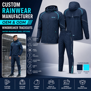 Unisex Solid Navy Blue Hooded <b>Polyester</b> <b>Tracksuit</b> Set Waterproof Sporty Full Sleeve Lightweight Summer Wear - Product Image 5