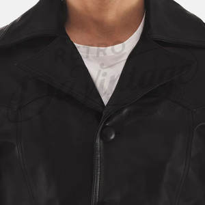 Blazer en cuir véritable noir pour homme, coupe classique ajustée, veste en cuir décontractée pour affaires, élégante, en peau de mouton souple - Product Image 5
