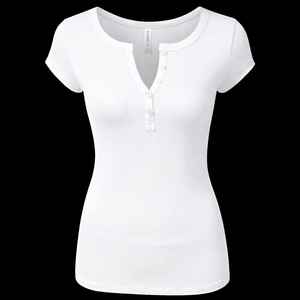 เสื้อยืดแขนสั้นคอกลมลำลองติดกระดุมสำหรับผู้หญิง ผ้าฝ้าย 100% เป็นมิตรกับสิ่งแวดล้อม แห้งเร็ว - Product Image 1