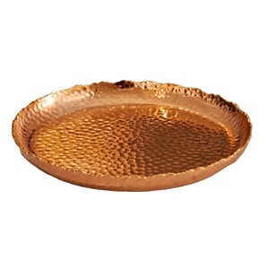 Decorative Metal Platter Elegant Round <b>Copper</b> Plated Hammered Serving Tray With Irregular Wavy Edge For Home Dining & Parties - Product Image 1