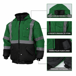 Blouson d'hiver réfléchissant haute visibilité OEM, en polaire chaud, quatre poches, poignets côtelés, uniforme de travail pour les travailleurs de la logistique en extérieur - Product Image 3