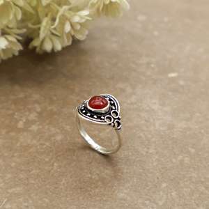 SHYAM JEWELRS Vintage Natural Red Onyx <b>Statement</b> <b>Ring</b> 925 Sterling Silver Plated Adjustable Band Antique Boho Ethnic Handmade - Product Image 4