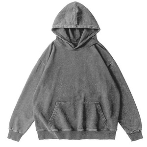 High Quality Custom Acid Wash Hoodie Heavyweight Stone Washed Drop Shoulder <b>Thick</b> Hooded With Kangaroo Pocket For Men Breathable - Product Image 2