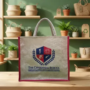Sac fourre-tout en jute naturel très vendu, 14x16x5 pouces, durable et réutilisable, pour les courses, les marchés et les magasins de détail - Product Image 4