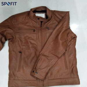 Custom Slim Mens <b>Vintage</b> Sheep Skin Leather <b>Biker</b> <b>Jackets</b> Waterproof Eco-Friendly Plain Dyed Stand Collar Front OEM - Product Image 2