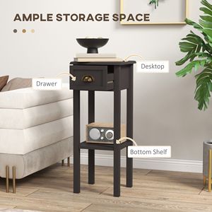 Tavolino Laterale a 2 Ripiani Durevole ed Ecologico con Cassetto, Ripiano Quadrato in Vetro e Legno con Finitura Ottone per Soggiorno, Corridoio, Tavolino da Caffè - Product Image 4