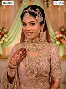 Luxury Maroon Bridal Jewellery Set with Choker Long Haar Matha Patti Nath Earrings Bangles <b>Wedding</b> Necklace Set for Women - Product Image 2