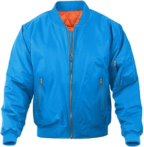 Blouson bomber bleu clair pour homme, fermeture éclair, couleur unie, vêtement d'extérieur décontracté, col montant, matière polyester, pour l'automne - Product Image 6