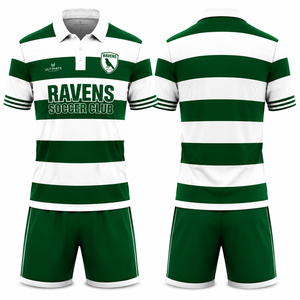 Uniforme de Fútbol Personalizado al por Mayor, Camiseta de Fútbol Sublimada con Cuello Redondo y Franjas, Parte Delantera Corta y Transpirable, Uniforme Deportivo para Adultos - Product Image 6