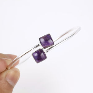 Wholesale 925 Sterling Silver Plated Natural Amethyst Cuff <b>Bracelet</b> Square <b>Stone</b> Handmade Gemstone Bangle Jewelry for Women - Product Image 5