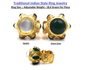 Indian Traditional Luxury Engagement <b>Ring</b> for Unisex 18K Gold Plated <b>Adjustable</b> Bollywood Style Ethnic Jewelry - Product Image 2
