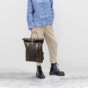 Genuine Leather Water Resistant Canvas <b>Backpack</b> <b>for</b> <b>Women</b> <b>Travel</b> School Laptop Wholesale Private Label Factory Supply LCB-0032 - Product Image 2