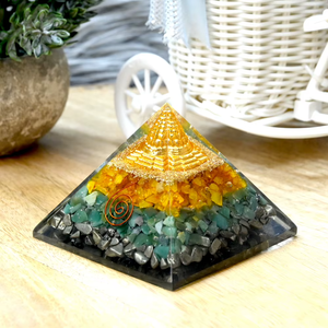 Pirámide de la riqueza de Citrino, decoración de cristal de Aventurina verde, pirámide de dinero con gemas de pirita, pirámide de Orgón, decoración para el hogar - Product Image 5