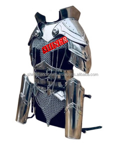 Medieval Gorget Pauldron cintura armadura Chainmail Caballero armadura guardia cuero tira corsé plata señora armadura traje acero disfraz - Product Image 3