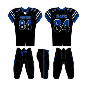 Ensemble d'uniformes de football américain personnalisés, bleu orange, maillot et pantalon sublimés, pour hommes adultes, tissu respirant, col en V, manches courtes - Product Image 4