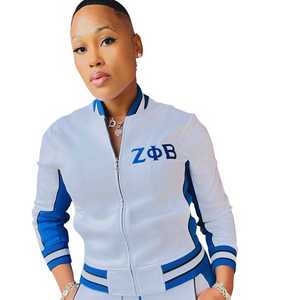 Zeta White Air Tech Fleece Warm <b>Up</b> <b>Jacket</b> Women Athletic <b>Zip</b> <b>Up</b> <b>Jacket</b> Greek Sorority Streetwear Lightweight Sport Coat - Product Image 5