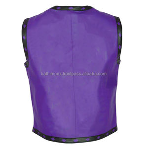 Chaleco de verano Formal de cuero morado con cuello en V para hombre de alta calidad, cierre de botón de cuerno, transpirable, servicio al por mayor de OEM, pedidos al por mayor - Product Image 2