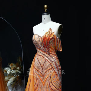 Jancember LSZ257 فستان سهرة فاخر بكتف واحد مع تنورة إضافية مزين بالترتر البرتقالي - Product Image 5