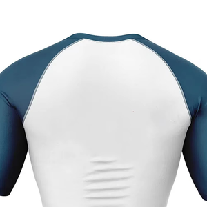 Men's <b>White</b> and Navy Blue Color Blocked Short Sleeve Quick Dry Sports T-<b>Shirt</b> for Adults <b>Compression</b> Fit Gym Fitness <b>Shirt</b> - Product Image 4